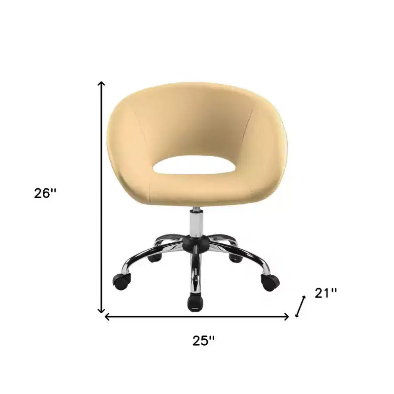 Beige & Silver Faux Leather Adjustable Swivel Rolling Office Chair