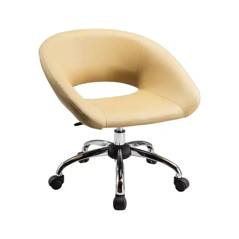 Beige & Silver Faux Leather Adjustable Swivel Rolling Office Chair