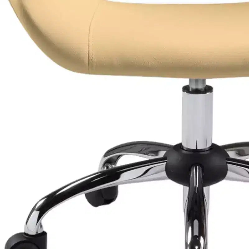 Beige & Silver Faux Leather Adjustable Swivel Rolling Office Chair