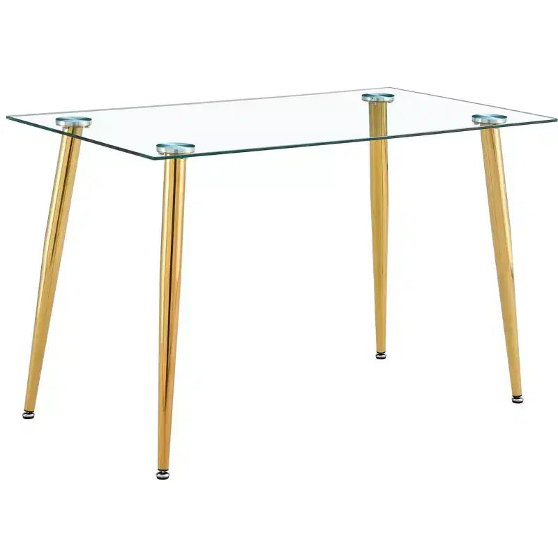 Tavolo da pranzo Okak per piccoli spazi, tavolo da pranzo rettangolare contemporaneo in vetro temperato con gambe in metallo per 4 persone