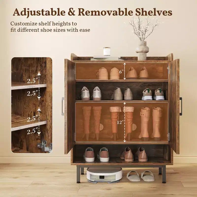5-Tier Entryway Shoe Cabinet with Barn-Style Doors – Holds 15 Pairs, Rustic