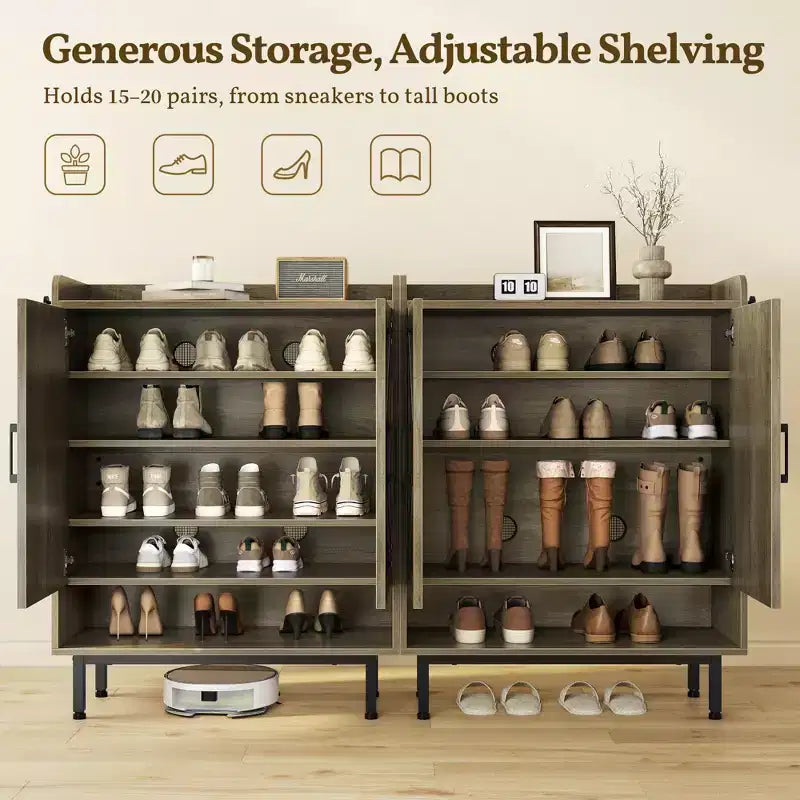5-Tier Entryway Shoe Cabinet with Barn-Style Doors – Holds 15 Pairs, Rustic
