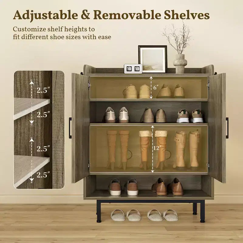 5-Tier Entryway Shoe Cabinet with Barn-Style Doors – Holds 15 Pairs, Rustic