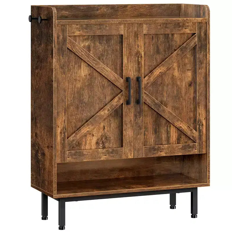 5-Tier Entryway Shoe Cabinet with Barn-Style Doors – Holds 15 Pairs, Rustic
