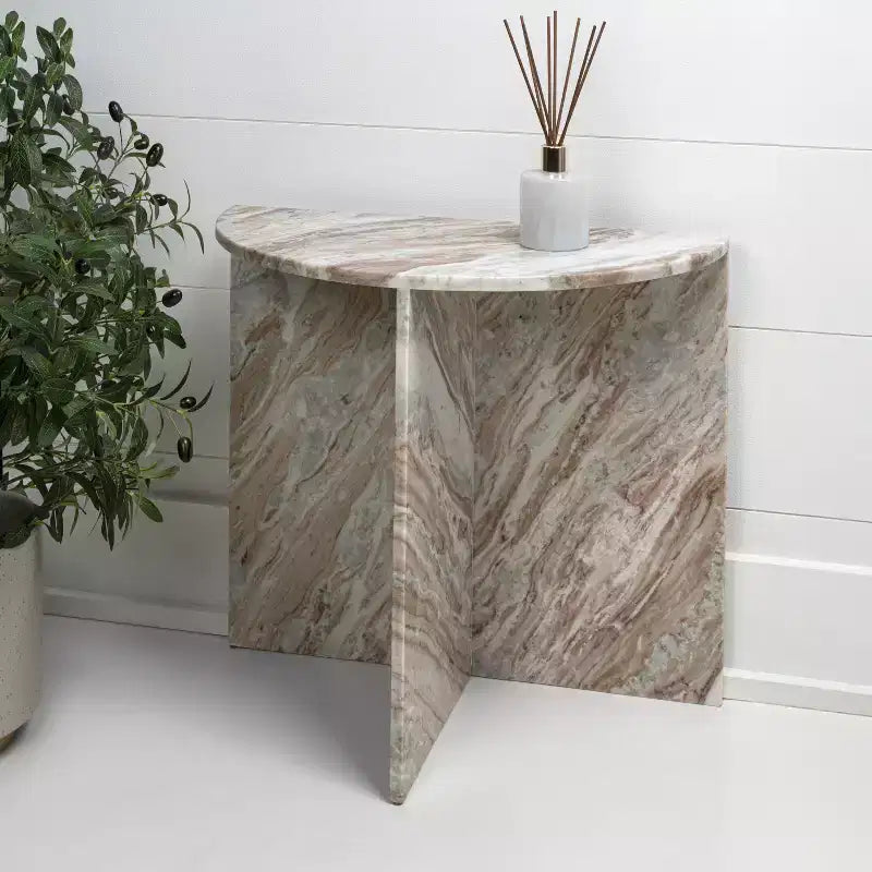 JONATHAN Y Patrice Tavolino Consolle Demilune Minimalista Art Déco in Marmo Naturale Fatto a Mano 20