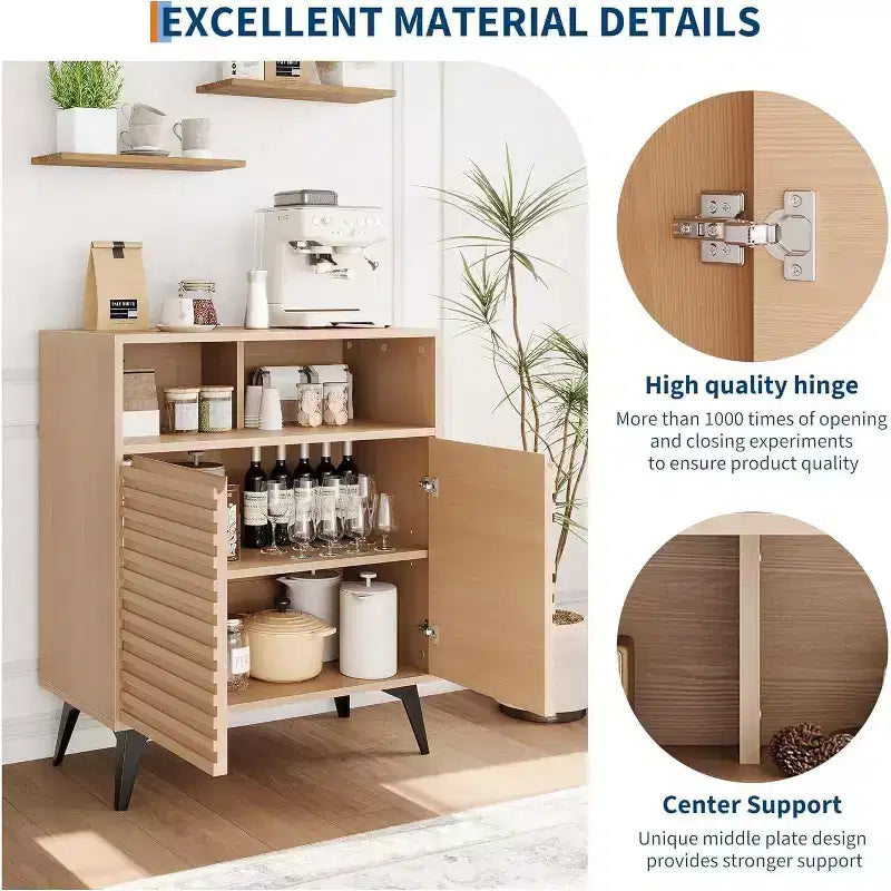 Fluted Storage Cabinet with Metal Legs – Mid-Century Modern Sideboard Credenza