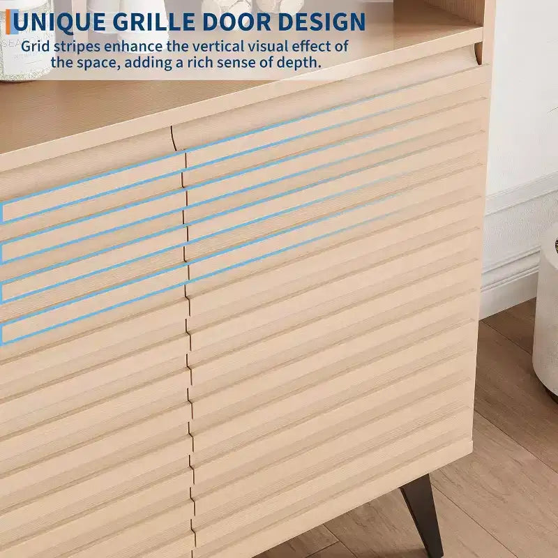 Fluted Storage Cabinet with Metal Legs – Mid-Century Modern Sideboard Credenza