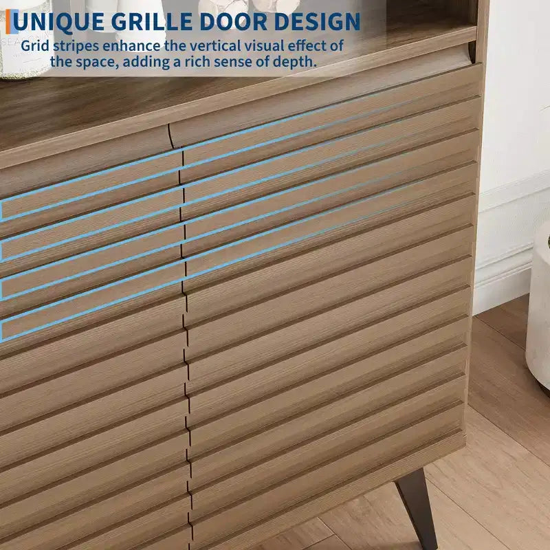 Fluted Storage Cabinet with Metal Legs – Mid-Century Modern Sideboard Credenza