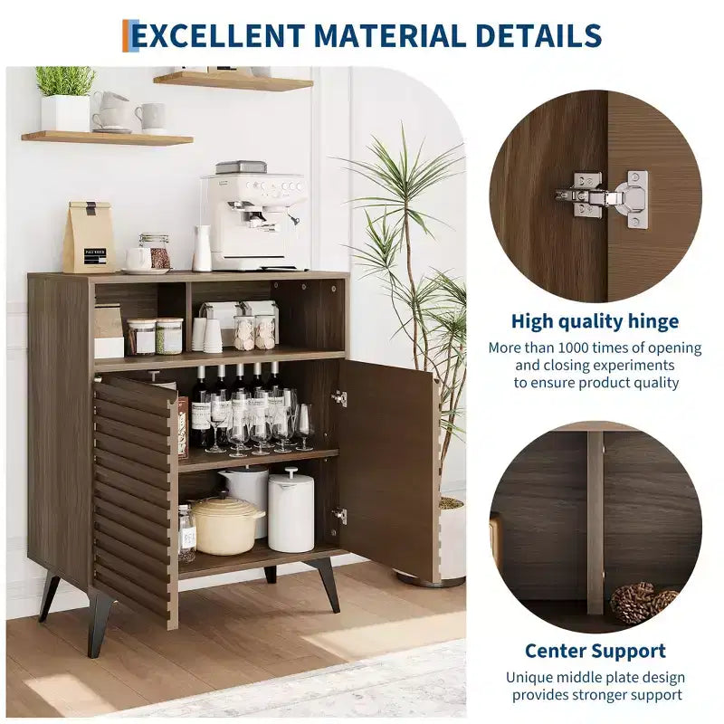 Fluted Storage Cabinet with Metal Legs – Mid-Century Modern Sideboard Credenza