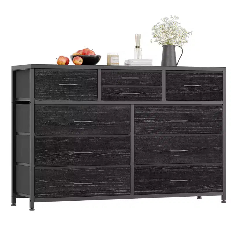 10-Drawer Fabric Dresser with Steel Frame & Wood Top – Lightweight Multi-Room Organizer