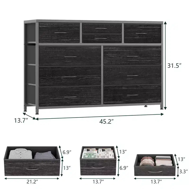 10-Drawer Fabric Dresser with Steel Frame & Wood Top – Lightweight Multi-Room Organizer