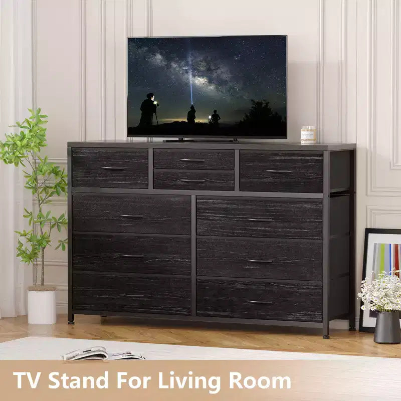 10-Drawer Fabric Dresser with Steel Frame & Wood Top – Lightweight Multi-Room Organizer