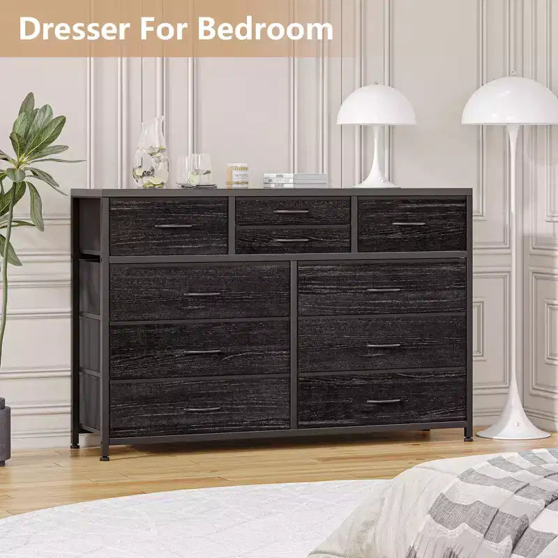 10-Drawer Fabric Dresser with Steel Frame & Wood Top – Lightweight Multi-Room Organizer