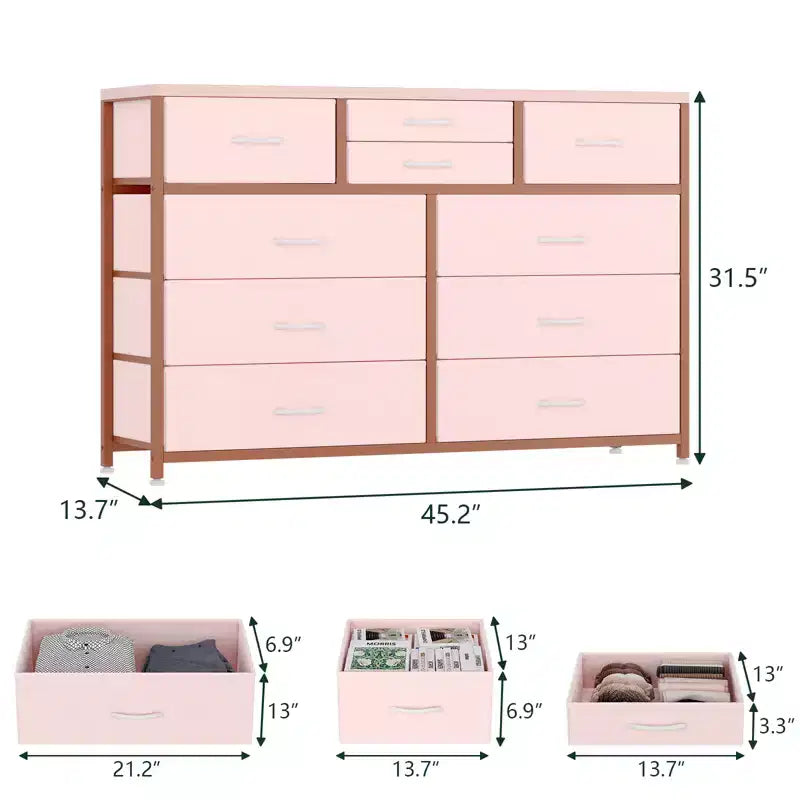 10-Drawer Fabric Dresser with Steel Frame & Wood Top – Lightweight Multi-Room Organizer