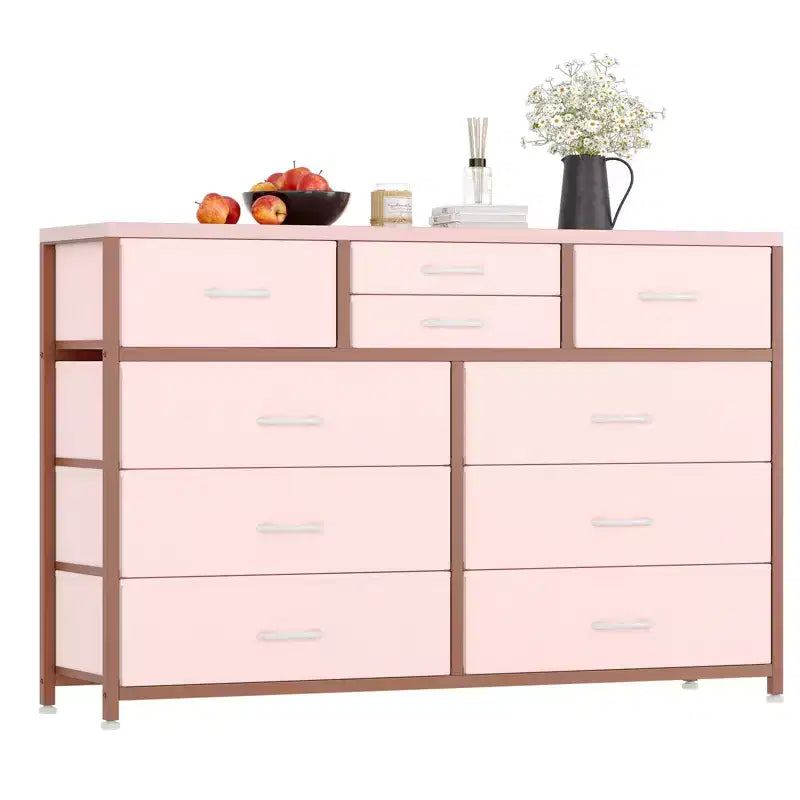 10-Drawer Fabric Dresser with Steel Frame & Wood Top – Lightweight Multi-Room Organizer