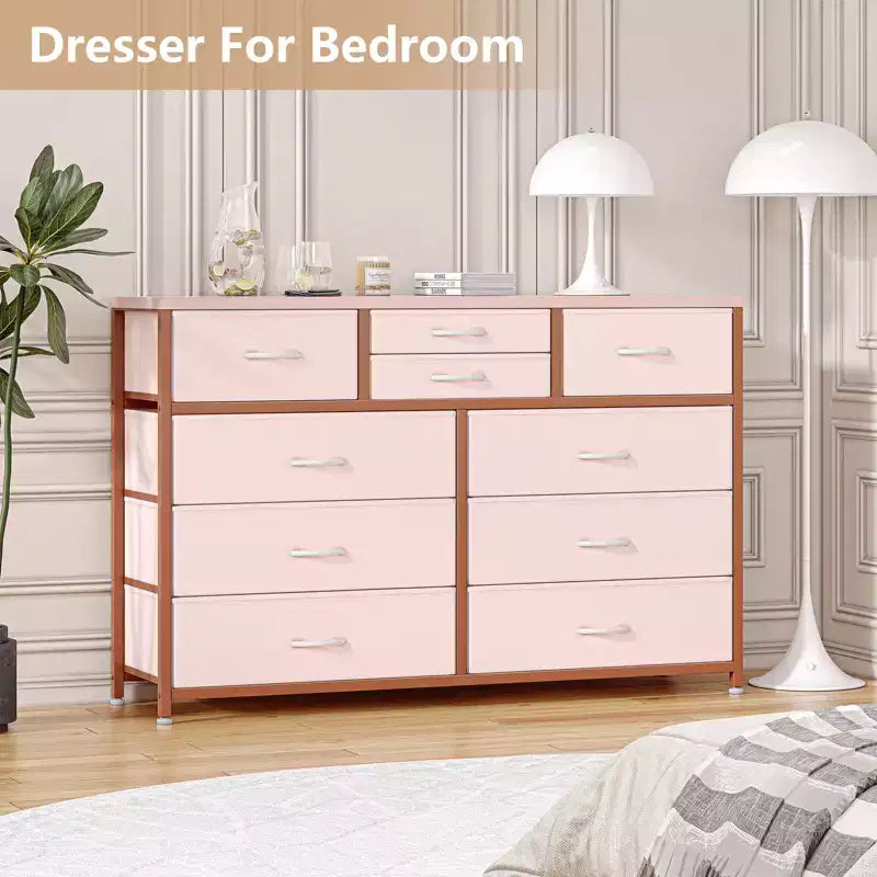 10-Drawer Fabric Dresser with Steel Frame & Wood Top – Lightweight Multi-Room Organizer