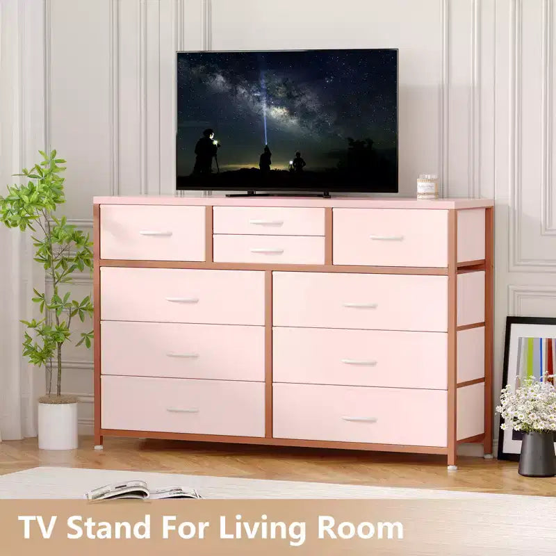 10-Drawer Fabric Dresser with Steel Frame & Wood Top – Lightweight Multi-Room Organizer