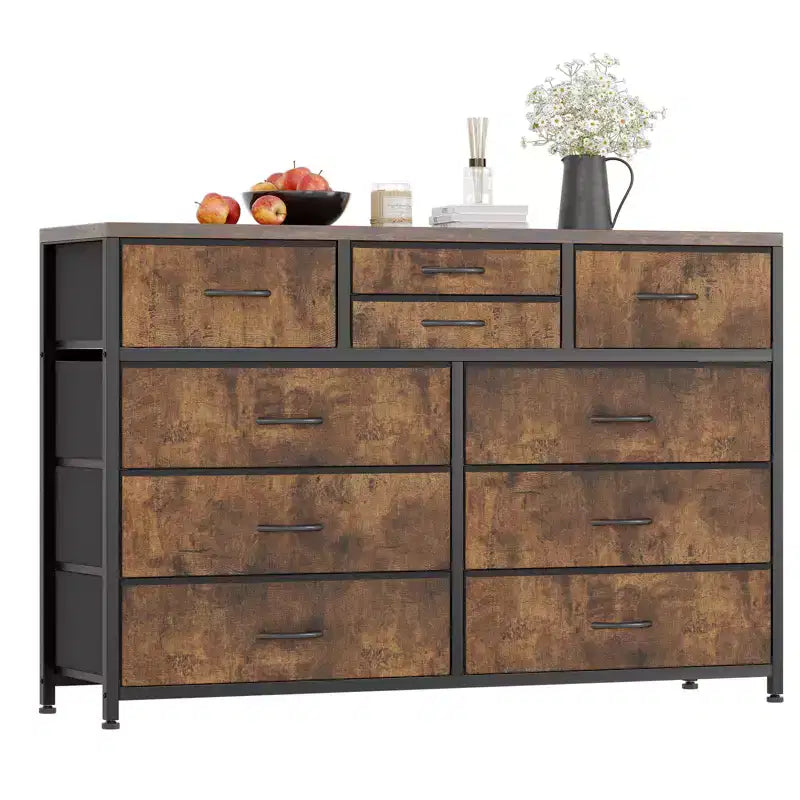 10-Drawer Fabric Dresser with Steel Frame & Wood Top – Lightweight Multi-Room Organizer