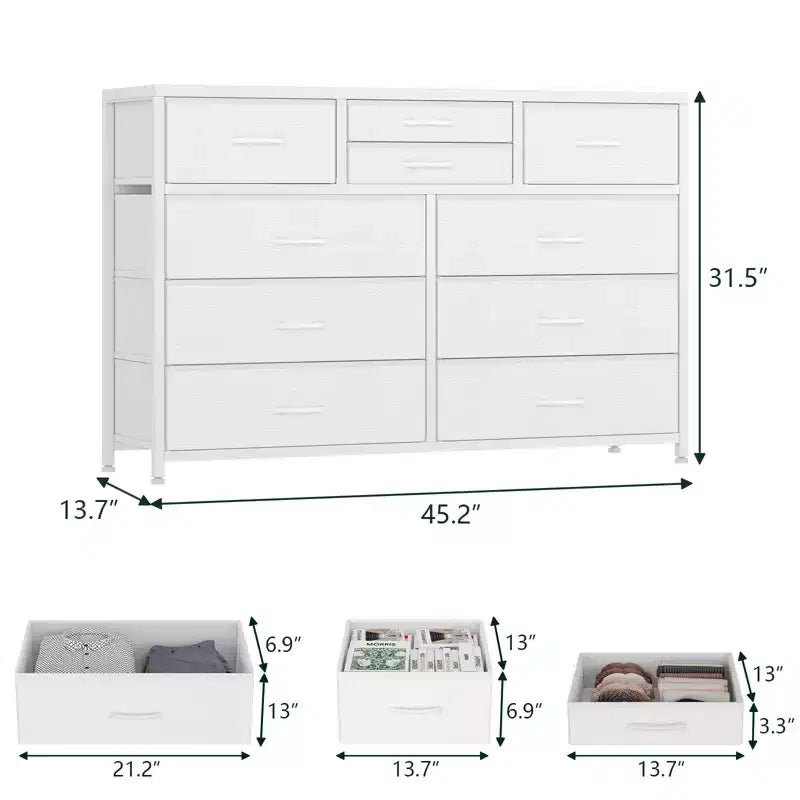 10-Drawer Fabric Dresser with Steel Frame & Wood Top – Lightweight Multi-Room Organizer