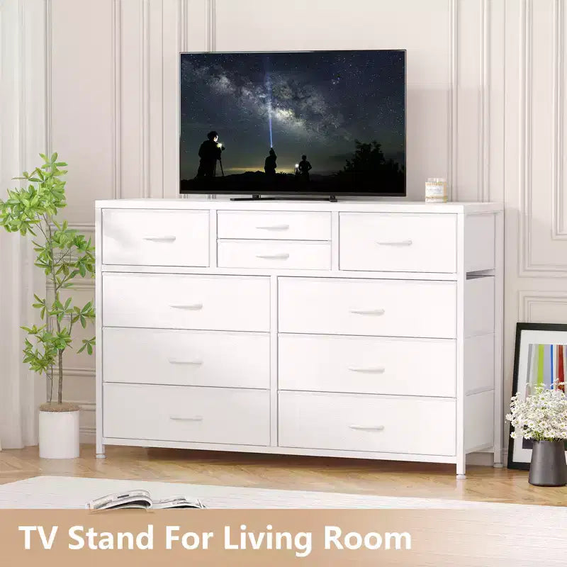 10-Drawer Fabric Dresser with Steel Frame & Wood Top – Lightweight Multi-Room Organizer