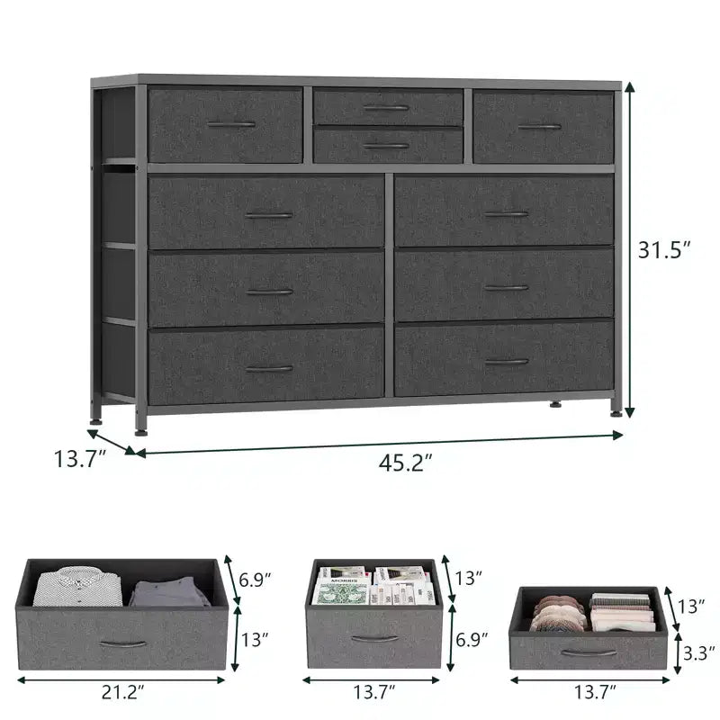 10-Drawer Fabric Dresser with Steel Frame & Wood Top – Lightweight Multi-Room Organizer