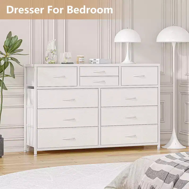 10-Drawer Fabric Dresser with Steel Frame & Wood Top – Lightweight Multi-Room Organizer