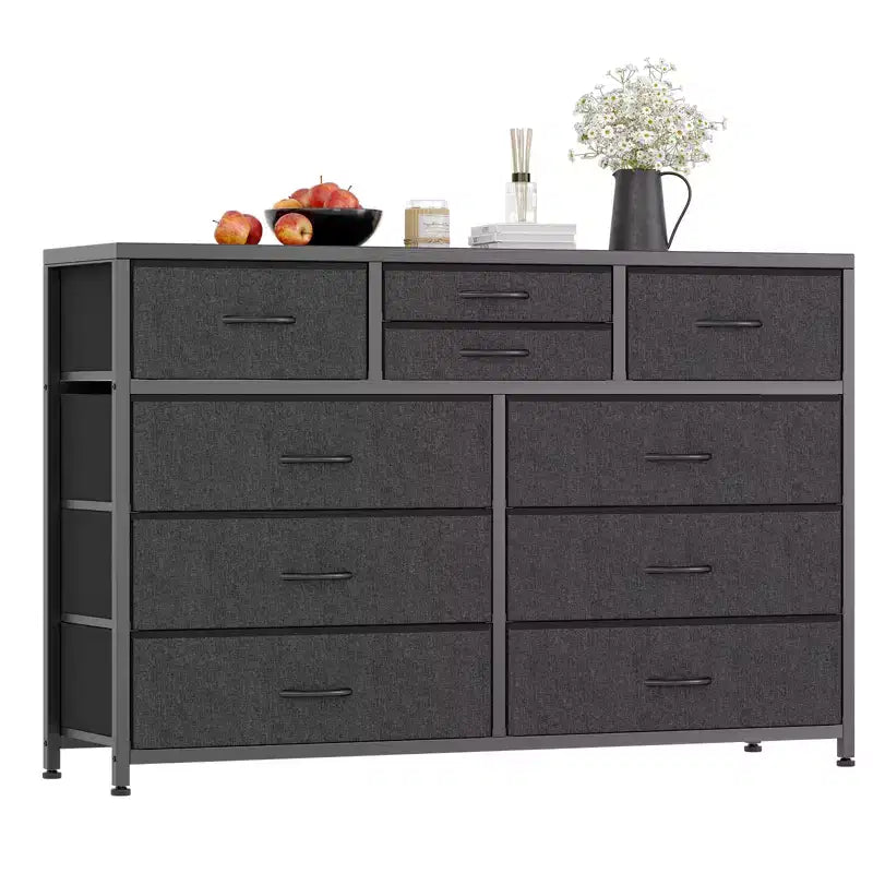 10-Drawer Fabric Dresser with Steel Frame & Wood Top – Lightweight Multi-Room Organizer