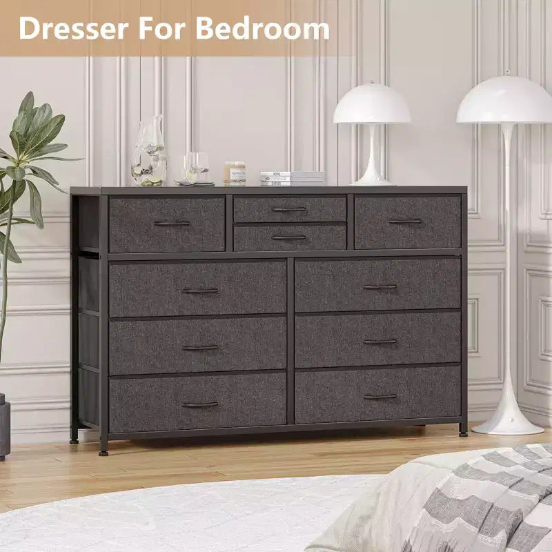 10-Drawer Fabric Dresser with Steel Frame & Wood Top – Lightweight Multi-Room Organizer