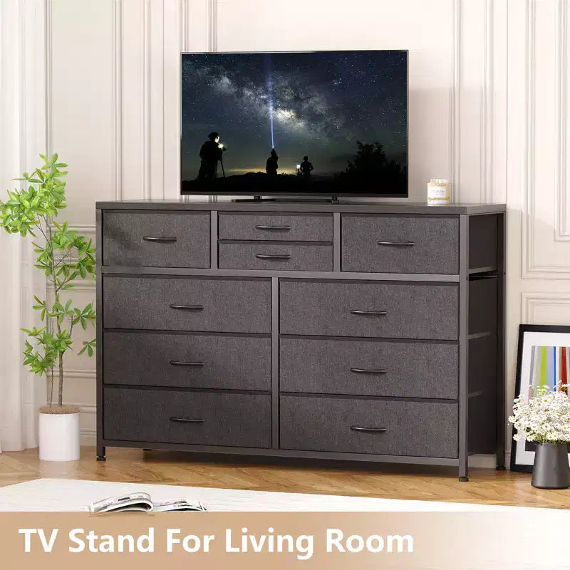 10-Drawer Fabric Dresser with Steel Frame & Wood Top – Lightweight Multi-Room Organizer