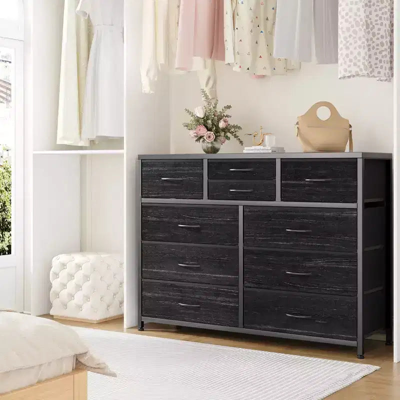 10-Drawer Fabric Dresser with Steel Frame & Wood Top – Lightweight Multi-Room Organizer