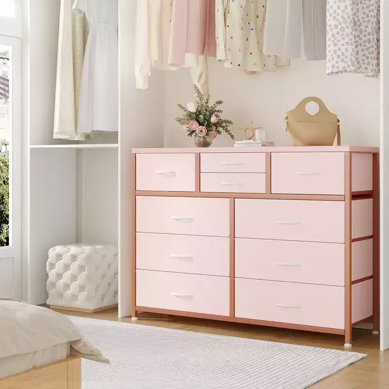 10-Drawer Fabric Dresser with Steel Frame & Wood Top – Lightweight Multi-Room Organizer