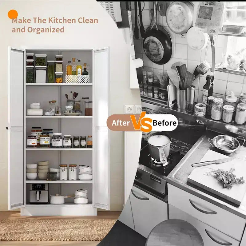 Okak 61 Armadio da dispensa da cucina autoportante, mobile contenitore regolabile con 4 ripiani, armadietto in metallo resistente per sala da pranzo/soggiorno