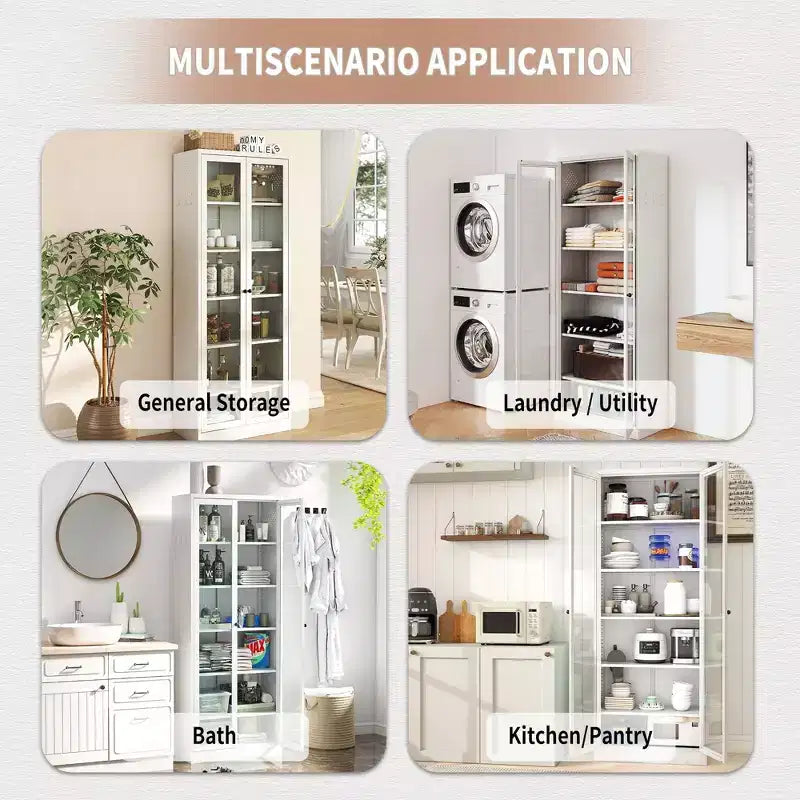 Okak 61 Armadio da dispensa da cucina autoportante, mobile contenitore regolabile con 4 ripiani, armadietto in metallo resistente per sala da pranzo/soggiorno
