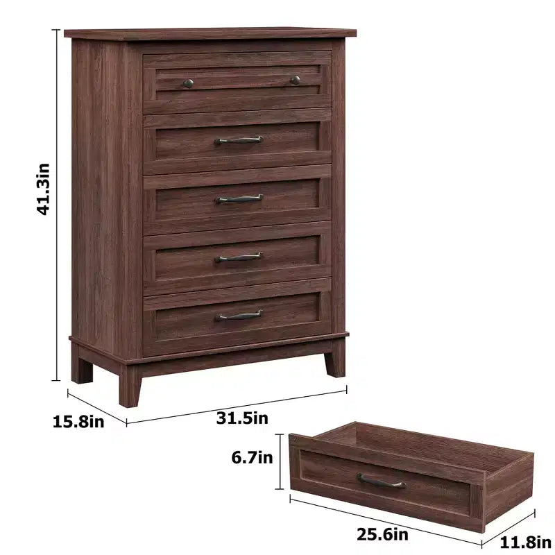 41.3" Tall Vertical 5-Drawer Dresser – Freestanding Storage Chest for Bedroom