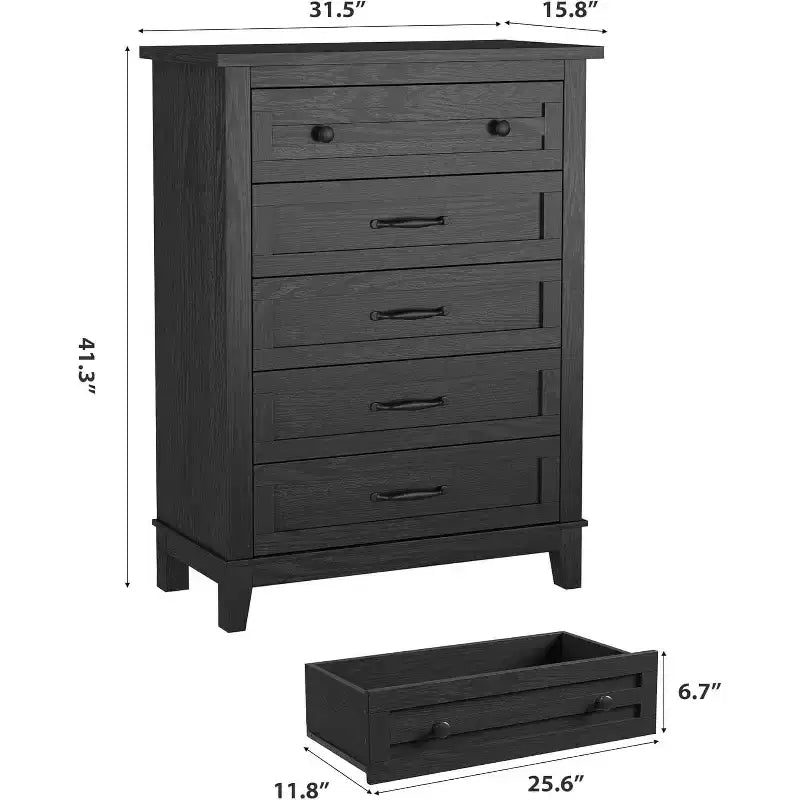 41.3" Tall Vertical 5-Drawer Dresser – Freestanding Storage Chest for Bedroom