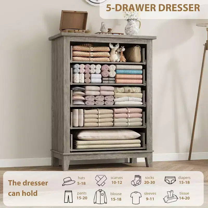 41.3" Tall Vertical 5-Drawer Dresser – Freestanding Storage Chest for Bedroom