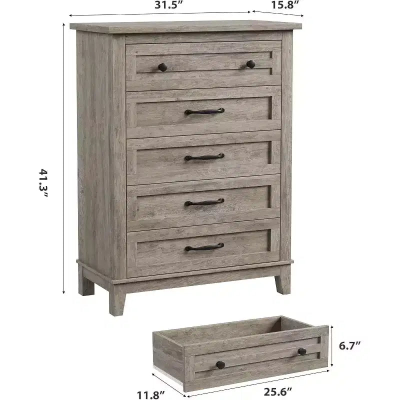 41.3" Tall Vertical 5-Drawer Dresser – Freestanding Storage Chest for Bedroom