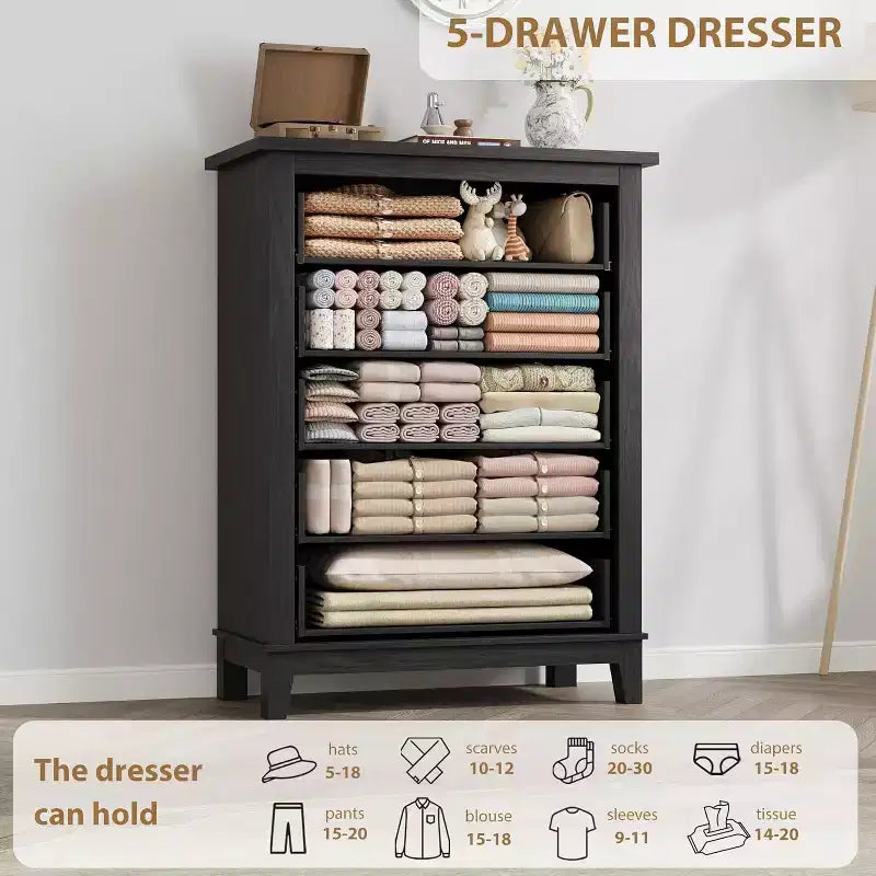 41.3" Tall Vertical 5-Drawer Dresser – Freestanding Storage Chest for Bedroom