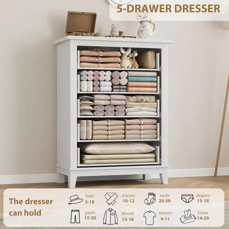 41.3" Tall Vertical 5-Drawer Dresser – Freestanding Storage Chest for Bedroom