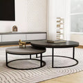 Gaoyangjiaju 31.5 Modern Round Nesting Coffee Table Set of 2 - Minimalist Industrial Center Tables - Grey/Black