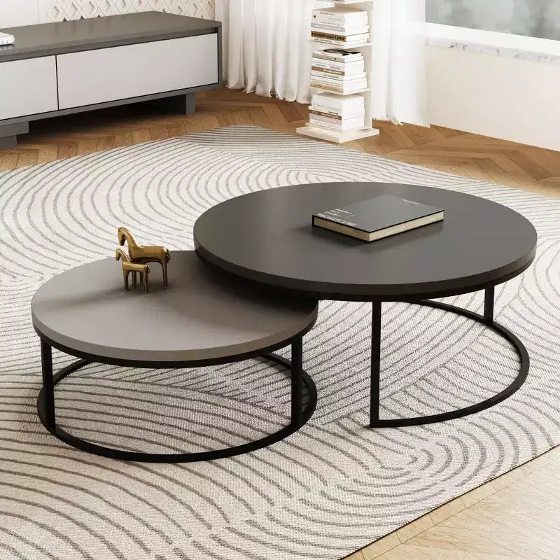 31.5" Round Nesting Coffee Table Set of 2 – Minimalist Industrial, Grey & Black