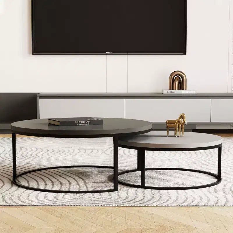 31.5" Round Nesting Coffee Table Set of 2 – Minimalist Industrial, Grey & Black