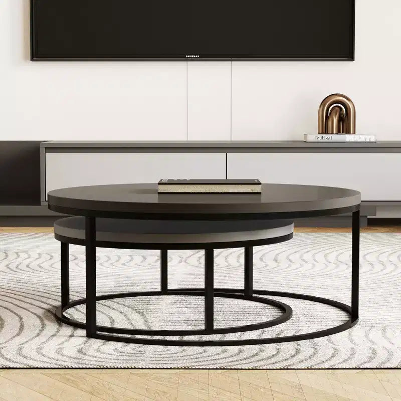 31.5" Round Nesting Coffee Table Set of 2 – Minimalist Industrial, Grey & Black