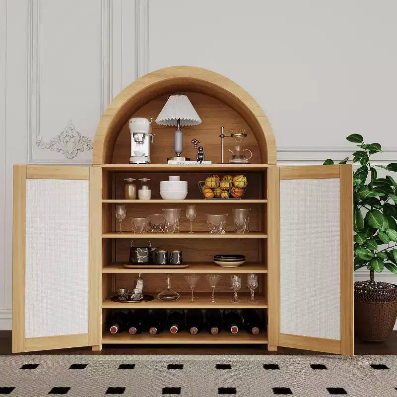 5-Tier Arched Shoe Storage Cabinet with Rattan Doors – Farmhouse Entryway Shoe Rack