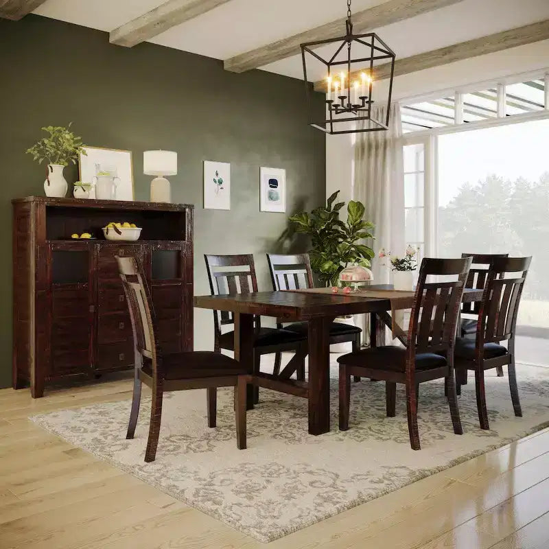 Distressed Rustic Acacia Upholstered Slat-Back Dining Chair – Set of 2