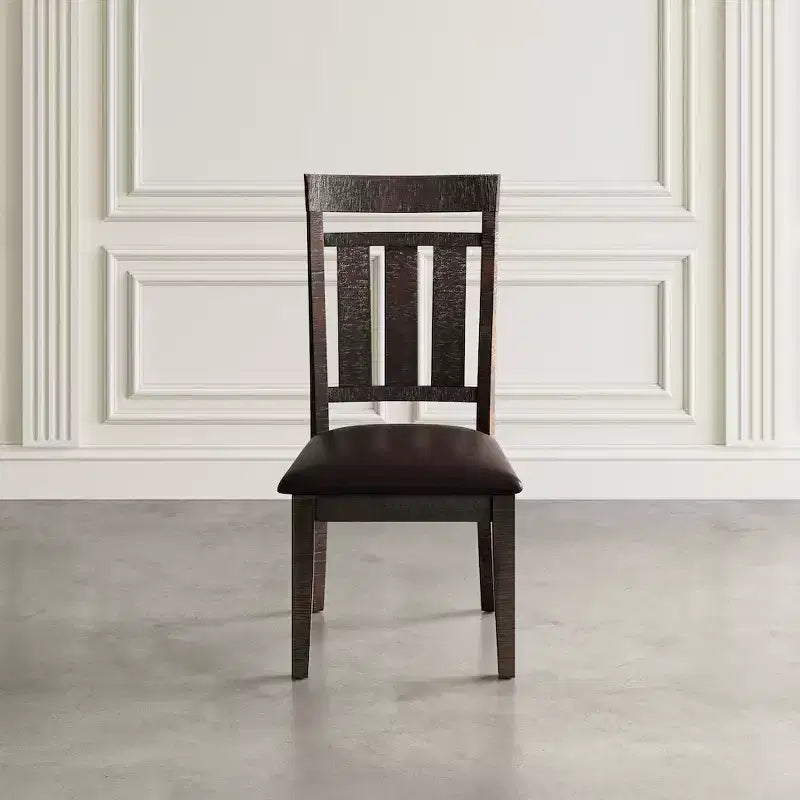Distressed Rustic Acacia Upholstered Slat-Back Dining Chair – Set of 2