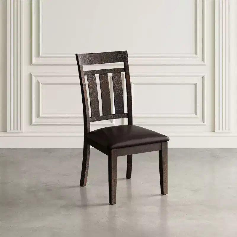 Distressed Rustic Acacia Upholstered Slat-Back Dining Chair – Set of 2