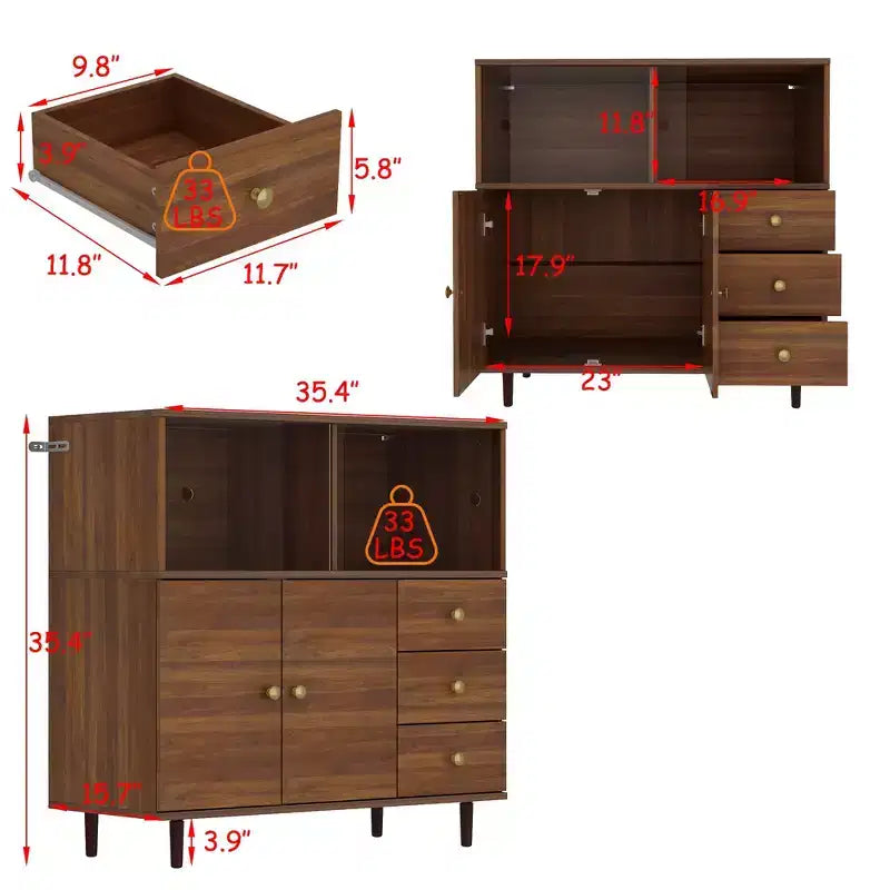 Vintage Style Storage Cabinet with LED Lighting & Acrylic Sliding Doors – Dark Wood