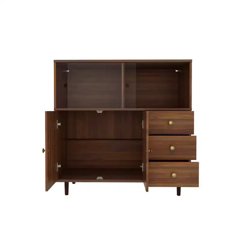Vintage Style Storage Cabinet with LED Lighting & Acrylic Sliding Doors – Dark Wood