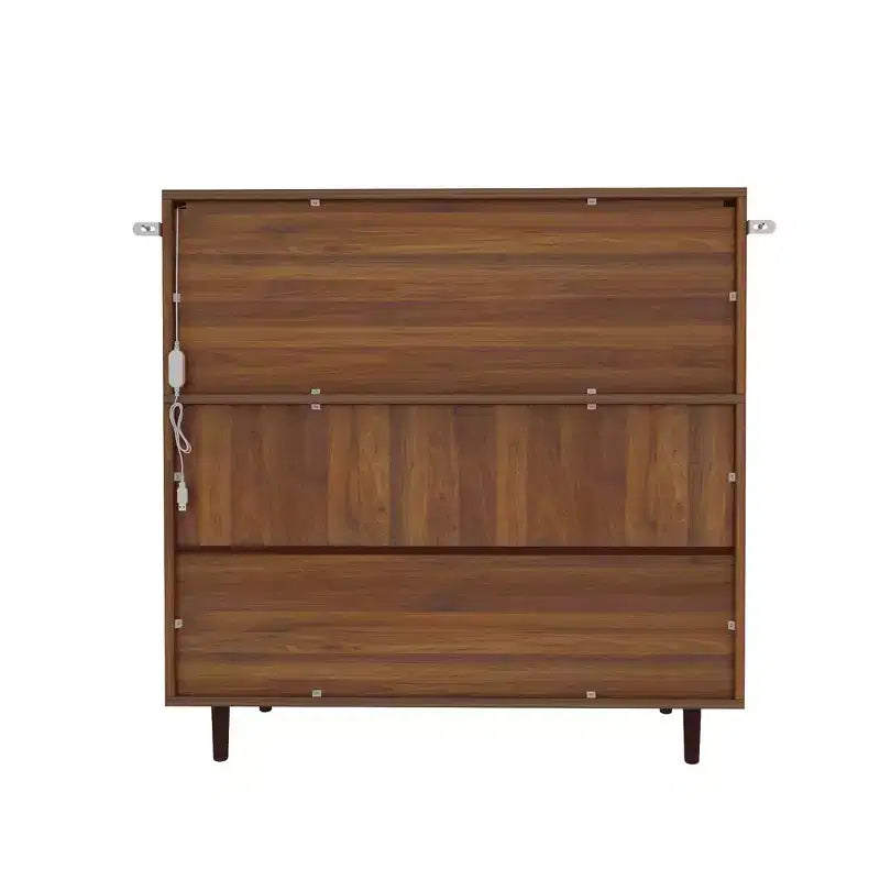 Vintage Style Storage Cabinet with LED Lighting & Acrylic Sliding Doors – Dark Wood